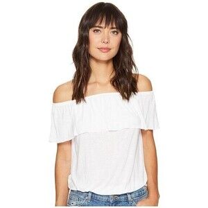 Amuse Society Copeland  Slub Knit Draped Off The Shoulder Top sz S White